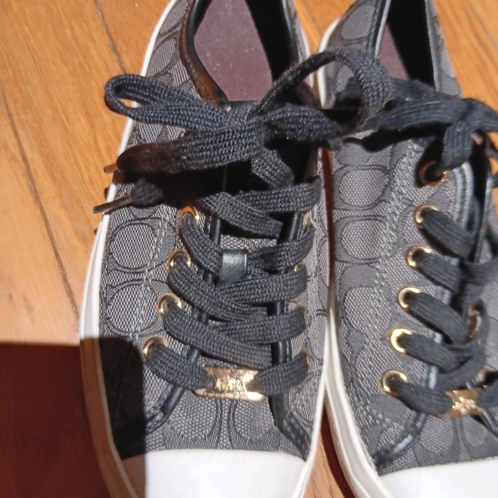 Coach Women’s Black Signature Canvas Low-Top Sneakers with Gold Hardware